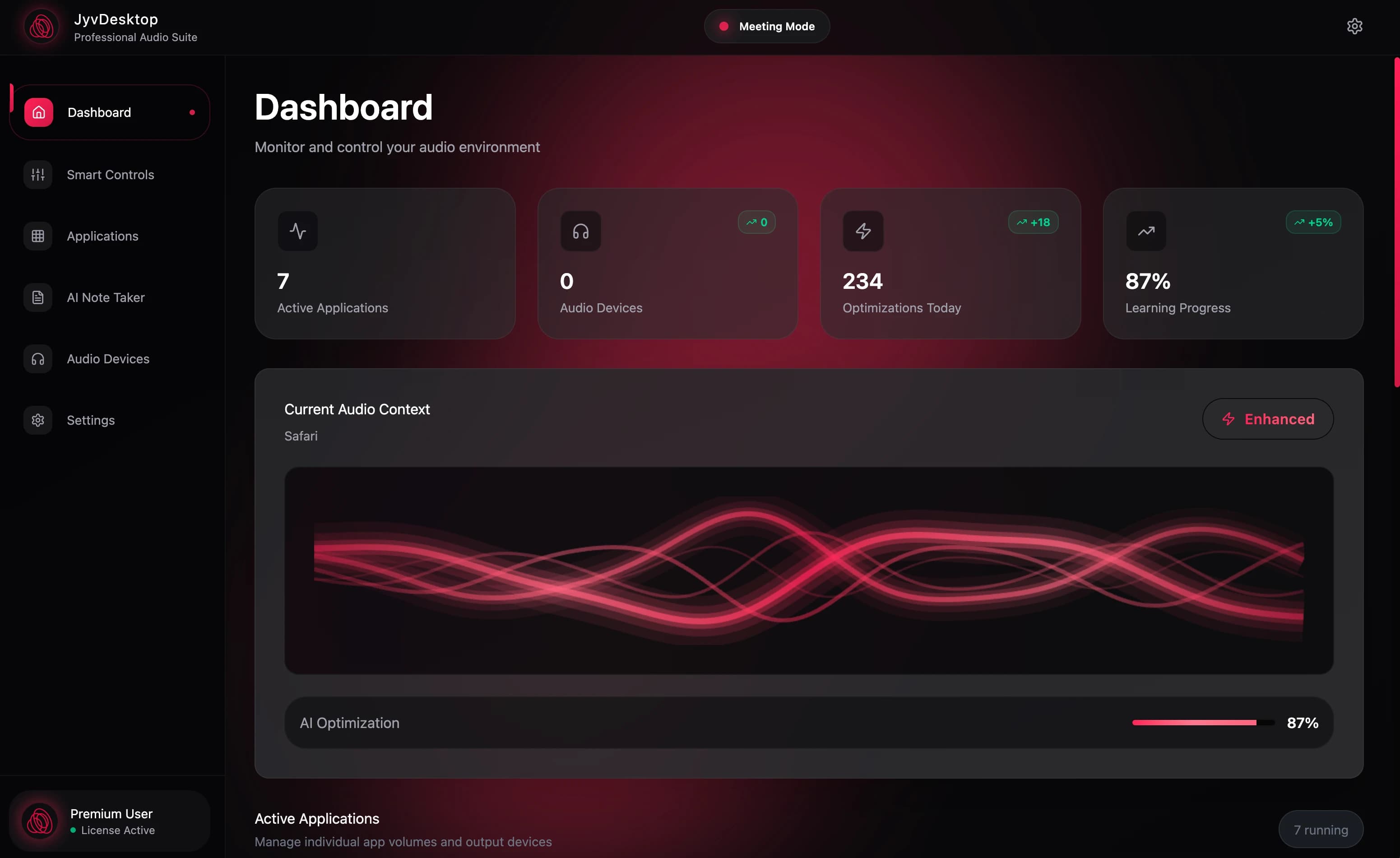 Jyv Desktop Dashboard - AI Audio Control